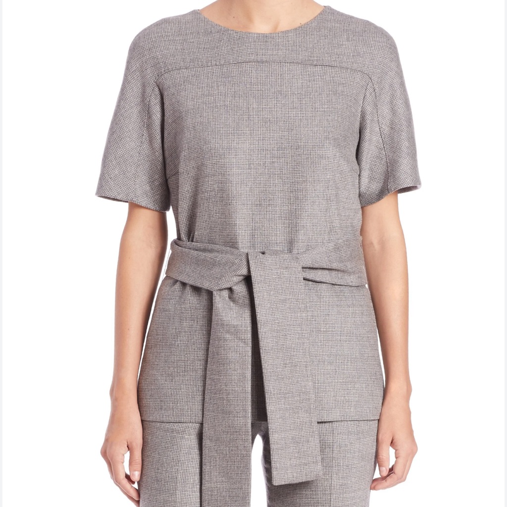 Hugo Boss Wool Cashmere Blend Check Lined Blouse Belted Top